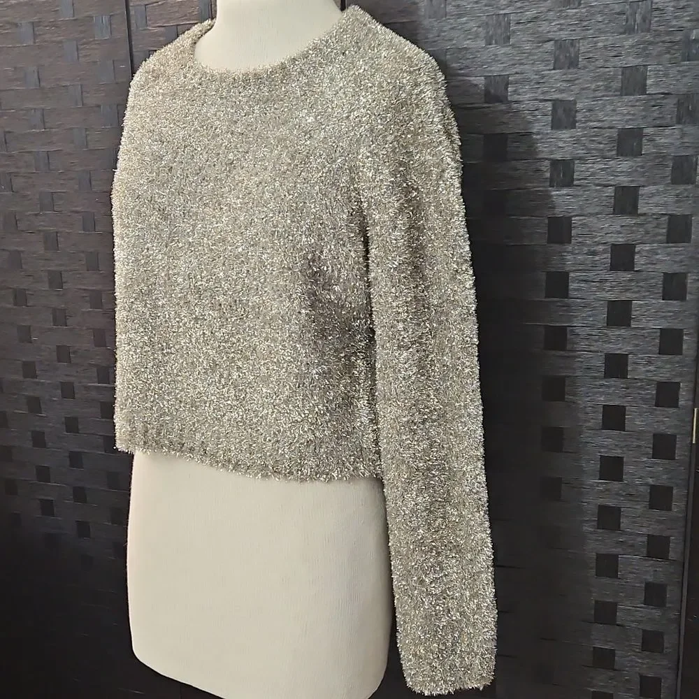 All Saints Rosetta Tinsel Short metallic sweater Size Medium